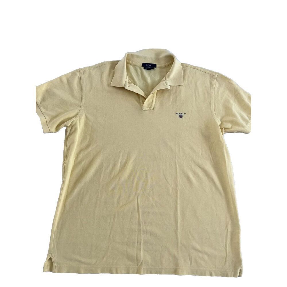 GANT USA Polo Shirt Mens XL Yellow Short Sleeve Logo Cotton Made‎ in USA Vintage